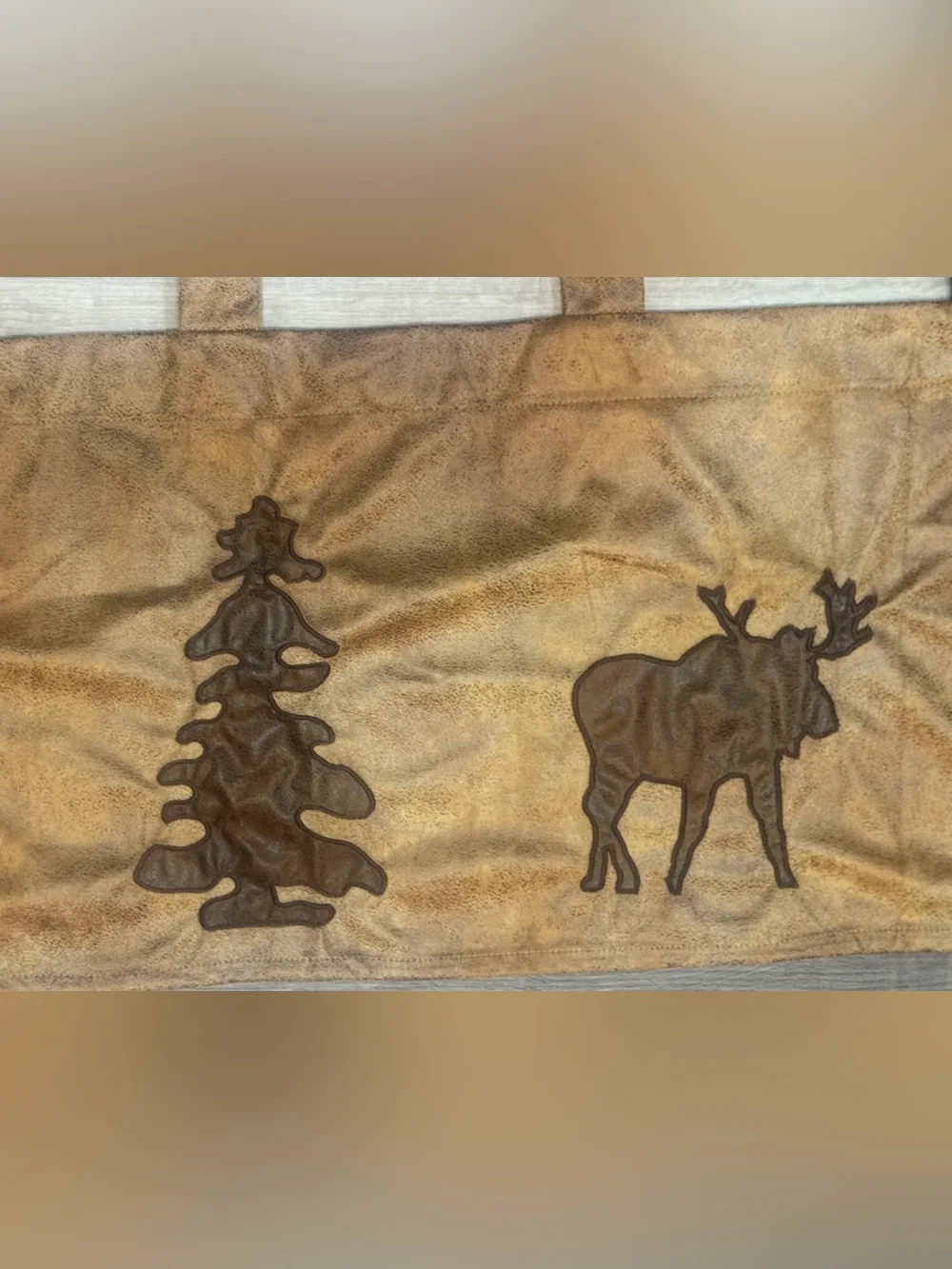 Set of 4 Faux Suede Rustic Moose, Bear, Pine Tree Curtain Adirondack- Brown